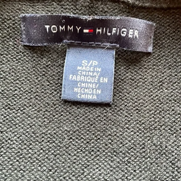 Tommy Hilfiger black logo cardigan zip up cable knit stretchy - Picture 5 of 10